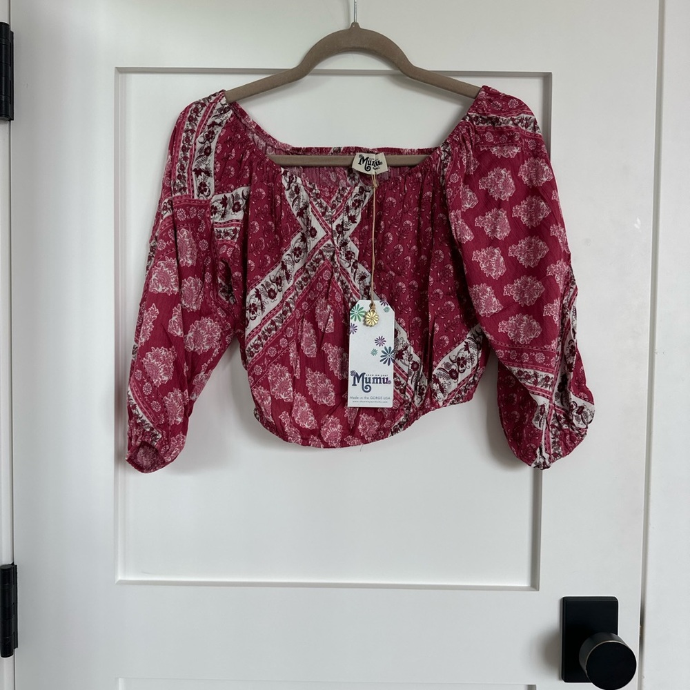 Show Me Your MuMu Pink Smocked Crop Blouse